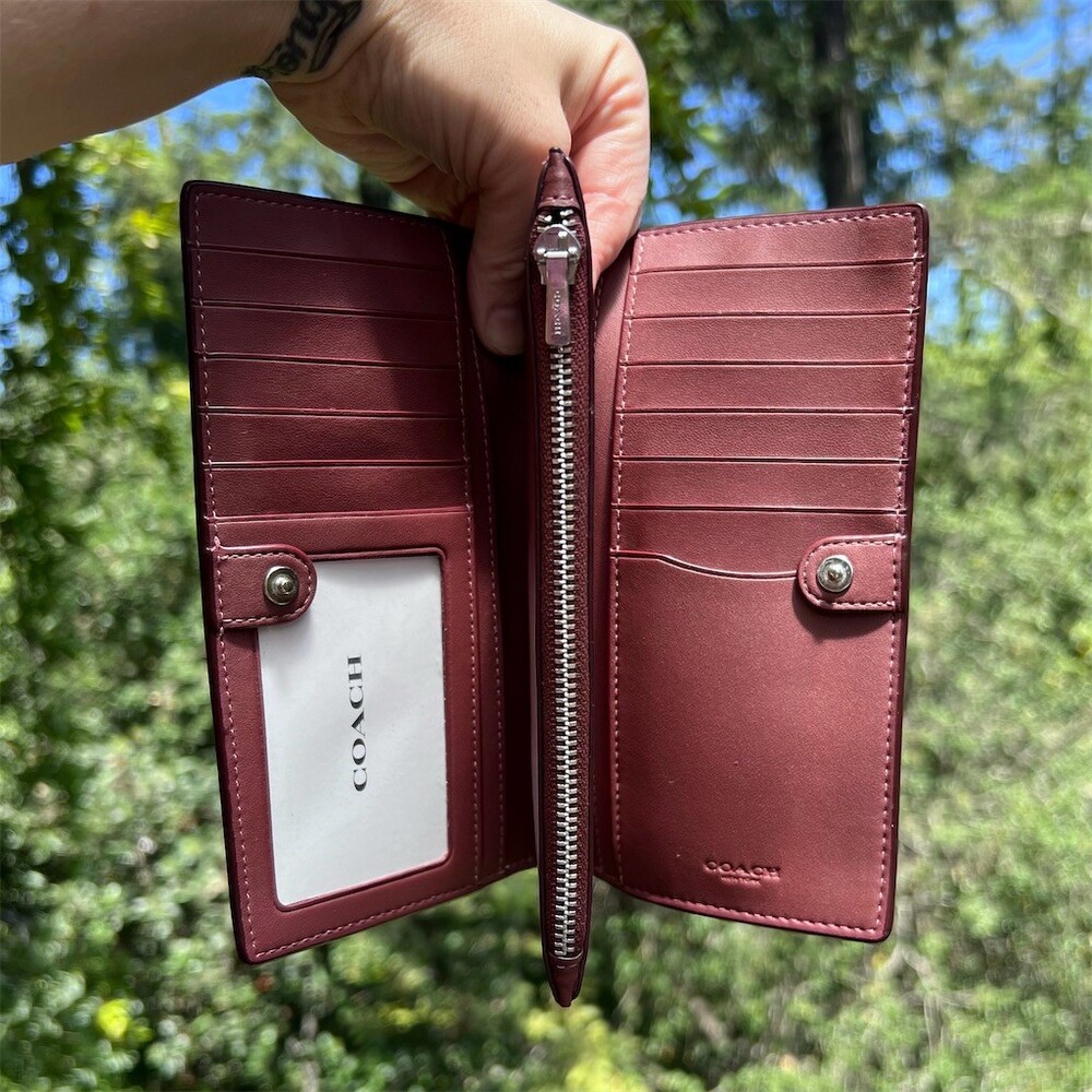 COACH PINK Pebble Leather Bifold Snap Wallet with Silver Hardware AUTHENTIC - Picture 6 of 11